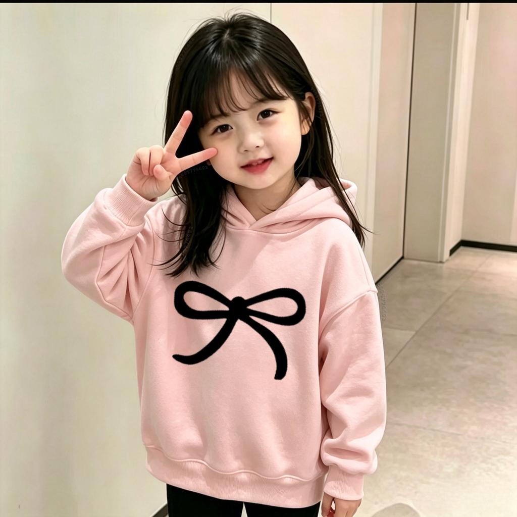 Latest Model - Children's Casual Warm Hooded Sweater. Boys' and Girls' Fashionable Bow-print Pullover Hoodie.