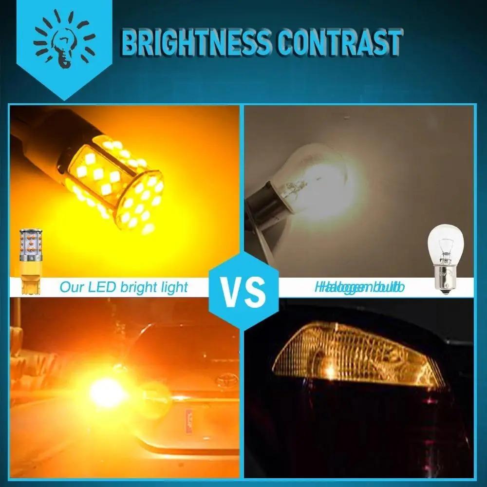 2Pcs Yellow T20 7440 W21W 1156 Ba15s P21W 1157 3030 SMD WY21W Car LED Light Turn Signal Brake Light Canbus No Error FlashTurn Signal 2