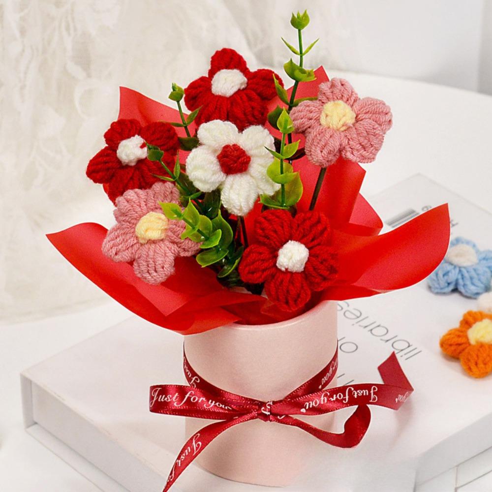 Fertiger Häkelblumenstrauß Sahnetörtchen Blume Handgemacht Künstliche Blumen Deko Gestrickter Blumenstrauß