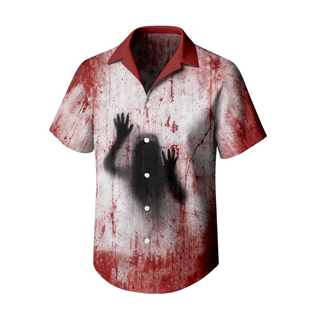 Men's Casual Short Sleeve Halloween Print Shirt for Everyday Wear