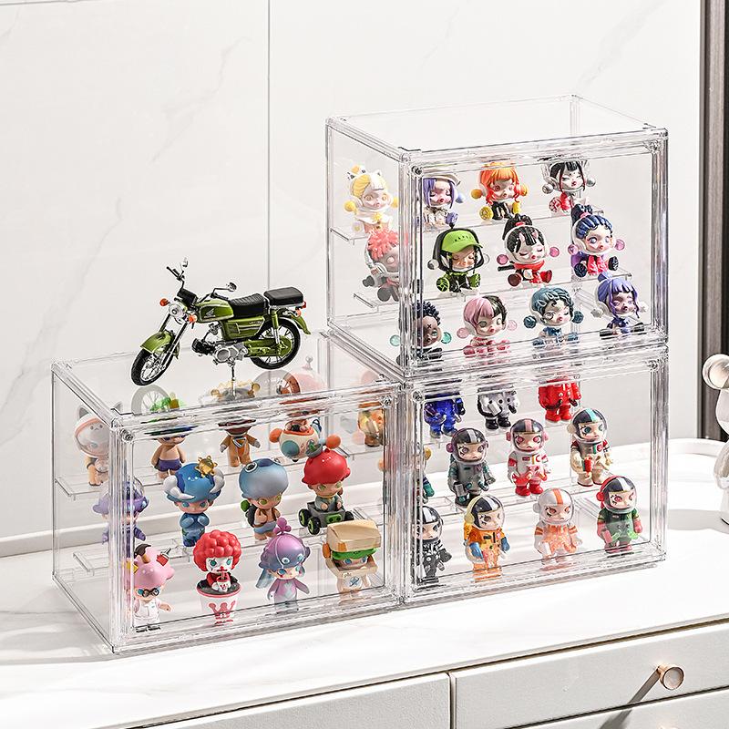 Clear Acrylic Display Case with Foldable Lid 3-Layer Display Rack Showcase Box Collectible Dustproof Protection for Dolls Models