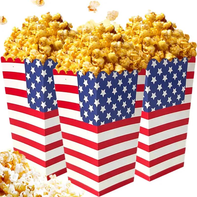 4PCS Independence Day Popcorn Box Paper USA Popcorn Holder Snack Candy Boxes 4th of July Treat Boxes Concession
