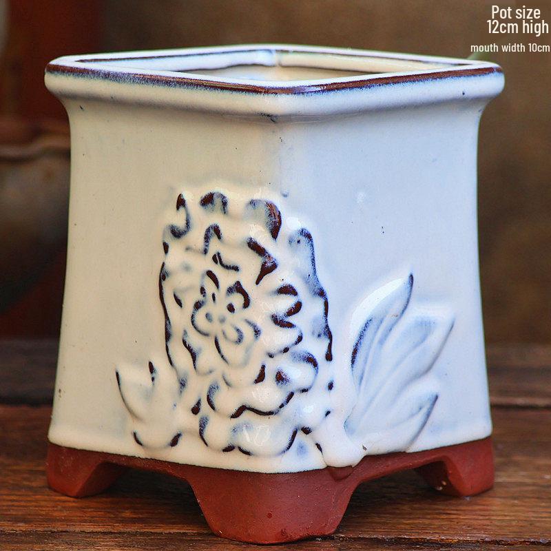 Yixing Zisha Coarse Pottery Flower Pot with Feet: Large Ceramic Succulent Planter for Green Plants & Flowers.