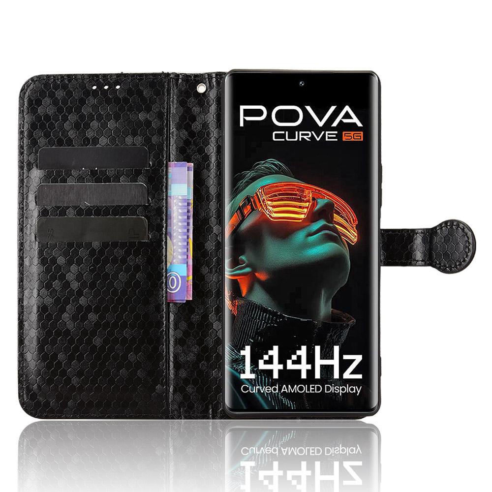 For TECNO Pova Curve 5G LJ8k Wallet Case Dot Pattern Imprint PU Leather Phone Cover with Wrist Strap