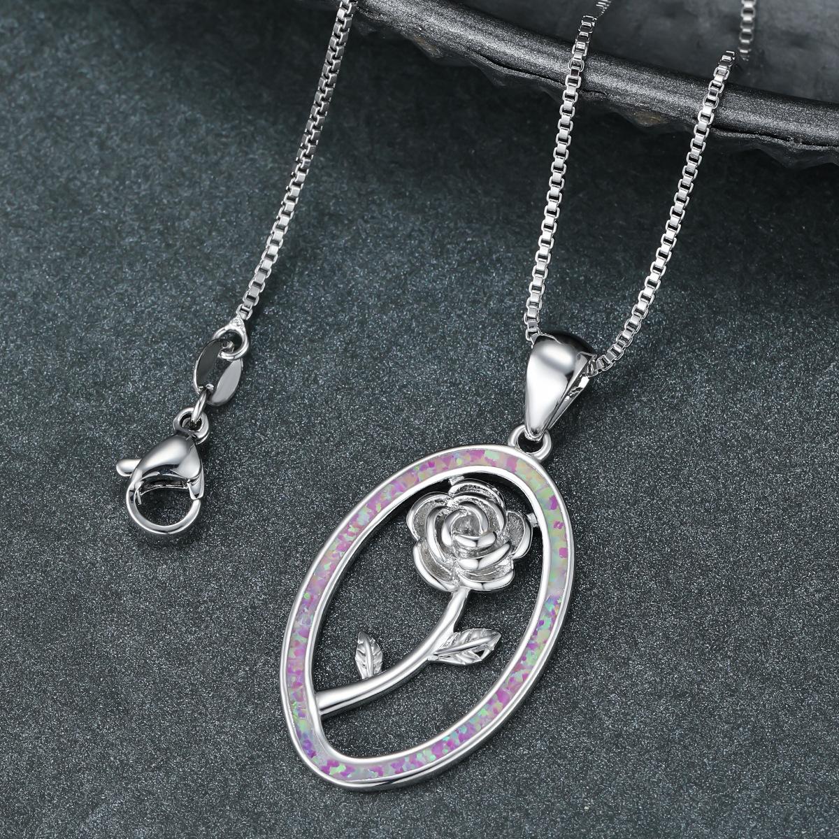 

New Personalized Blue White Purple Elliptical Frame Rose Womens Versatile Necklace