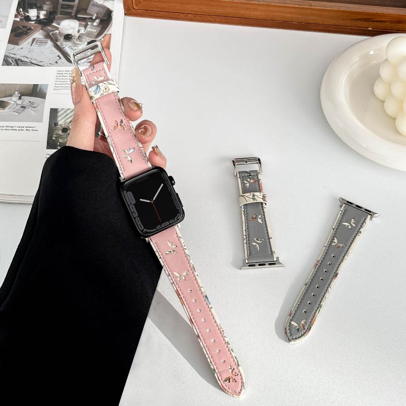 Leather band for Apple watch band 45mm 41mm 44mm 40mm 49mm 42mm Butterfly style bracelet wristband iWatch Ultra 9 8 SE 7 6 5 4 3