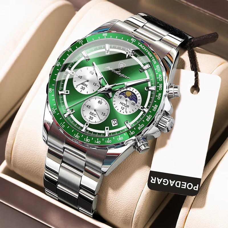 Mens Watches Multifunctional Chronograph Watch For Men 30M Waterproof Luminous Moon Phase Quartz Wristwatches Box