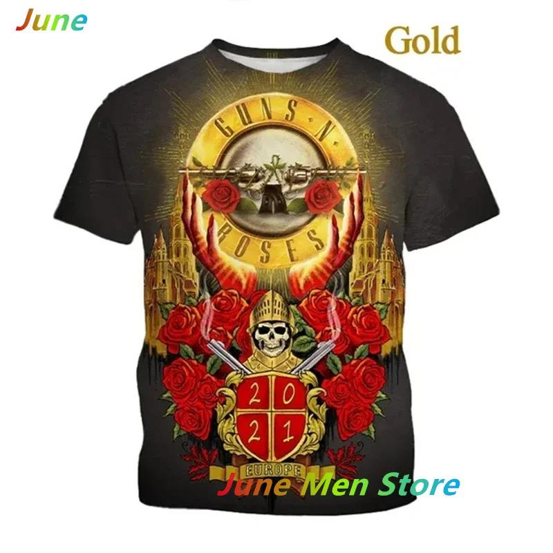 NewN Roses 3D-bedruckte T-Shirts mit Rockband-Totenkopf, Streetwear, Herren und Damen, Vintage, T-Shirt mit Rundhalsausschnitt