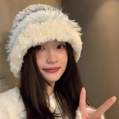 Women's Korean Style Fluffy Striped Knit Hat Cute Earflap Beanie Warm Face-Slimming Headwear