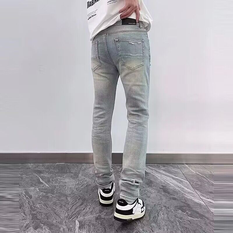 Klasické patchworkové Slim Fit Stretch Hip Hop Oblečení Muž Světle modré Stretch Roztrhané džínové kalhoty Velká velikost
