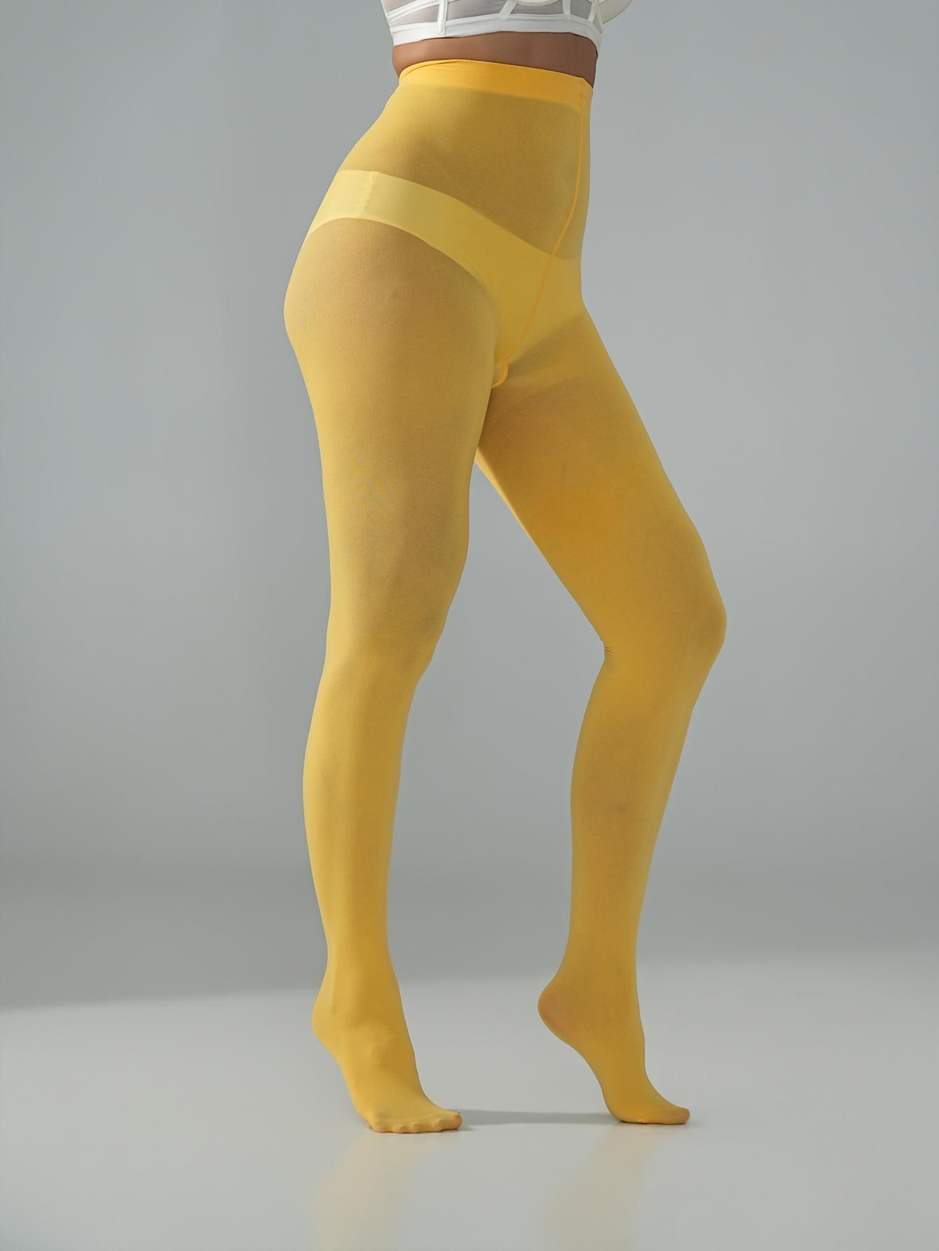 Kawaii Süß Hoch Elastisch Senfgelb Einfarbig Strumpfhose Sommer Herbst Strumpfhose L beige