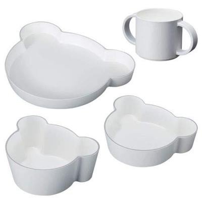 Tak KIDS DISH Geschenkbox Bär Grau tak Kindergeschirr-Set, Spülmaschinenfest, 4-teilig, Hergestellt in Japan, Unzerbrechlich, Mikrowellengeeignet (Grau)