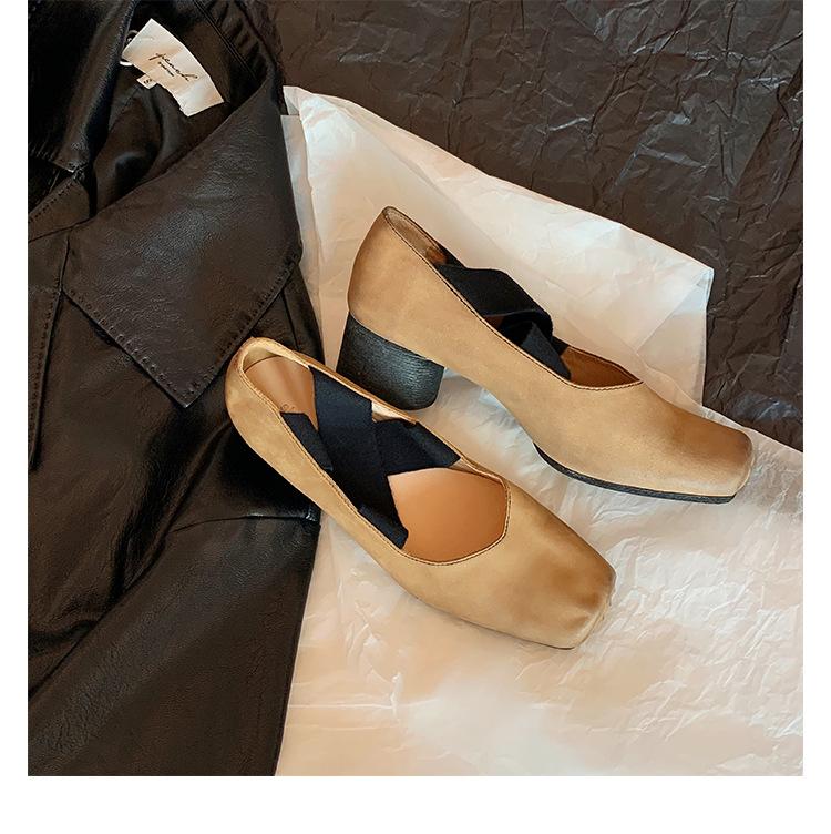 Sheepskin Version~ Popular Square Head Pig Nose Shoes Elastic Band Ballet Shoes Mary Jane Women's Shoes Flat Bottom Shallow Mouth Single Shoes Women