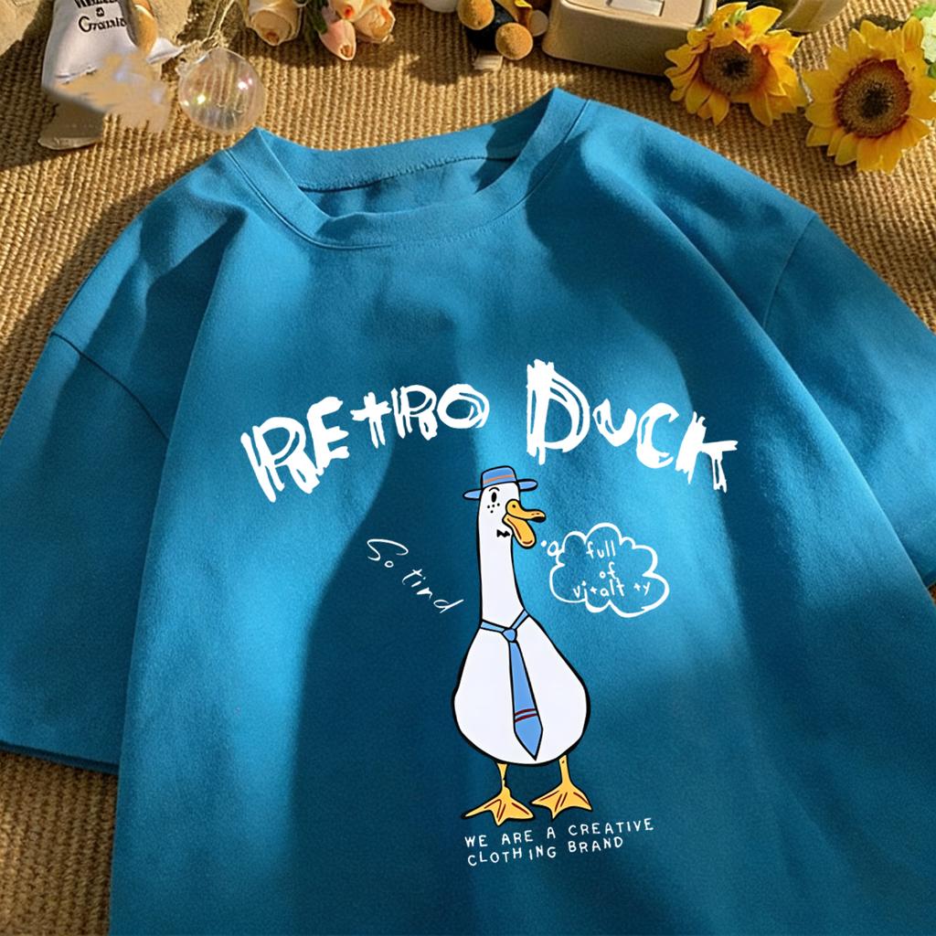 Retro Duck We Are A Creative T Shirt Unisex Summer All-Match Tee O-Neck Fashion Short Sleeve Cotton Loose Unisex Colour T-Shirts