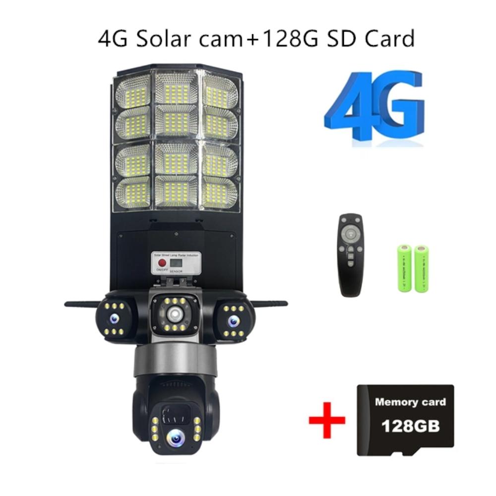 

4G Солнечный Монитор Многофункциональный Низкое Энергопотребление Пульт Дистанционного Управления Уличный Фонарь WIFI Интеллектуальная Трехэкранная Камера 【With RC】4G camera + 128g чёрный