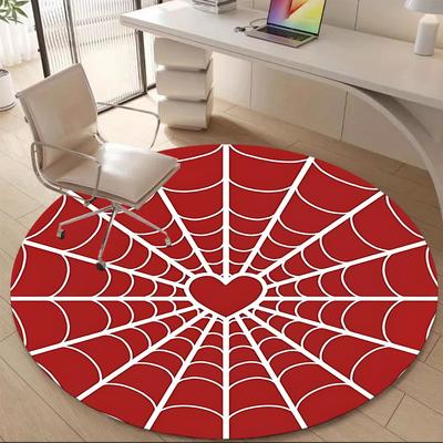 1pc Spider Web Heart Office Round Area Rug, Indoor Mat Suitable ForOffice, Under Office Chairs Bedroom Living Room Home Decor, D139