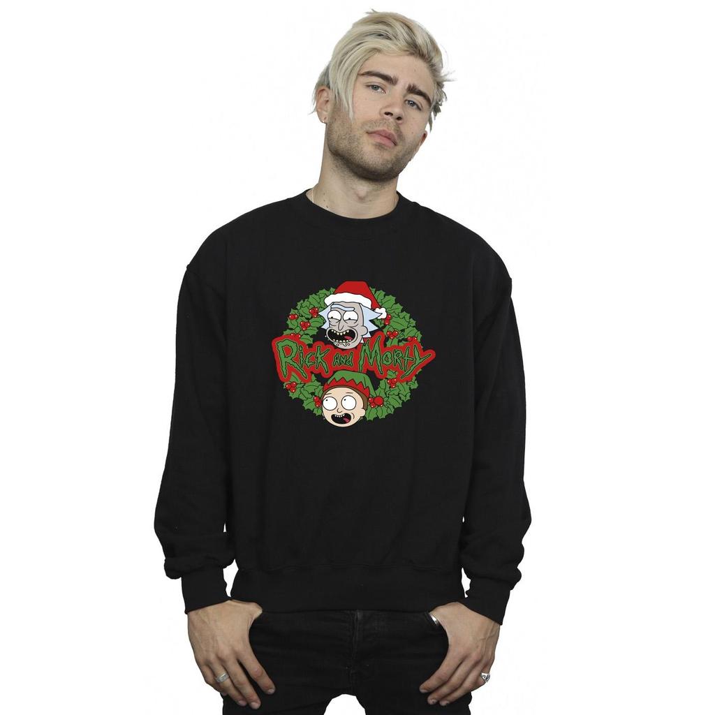 Rick And Morty Mens Christmas Wreath Sweatshirt