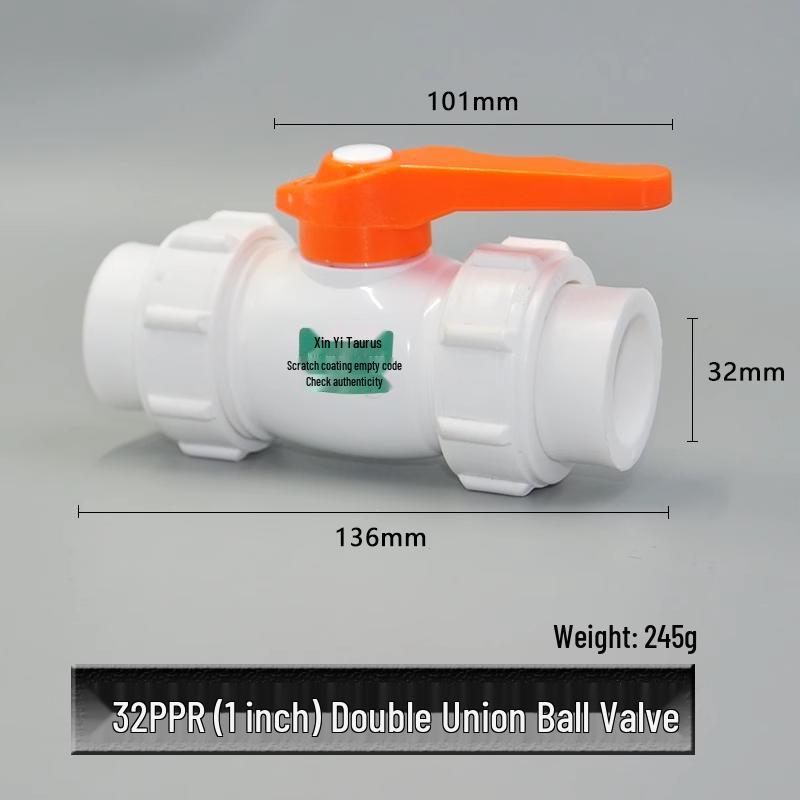 PPR Double Union Steel Core Ball Shut-Off Valve, 20 1/2" - 25 3/4" Water Pipe Fittings & Connectors