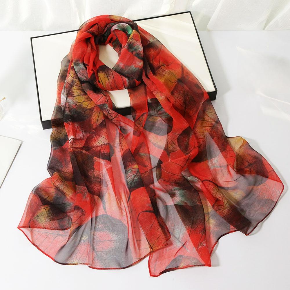 Fashion Thin and Long Printed Silk Scarf Sunscreen Scarf Simulation Silk Decoration Sunscreen Silk Scarf Women Spring and Summer