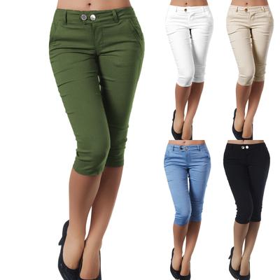 Dámské Slim Fit Ležérní Jednobarevné Kapsa Capris s knoflíkem pro ženy