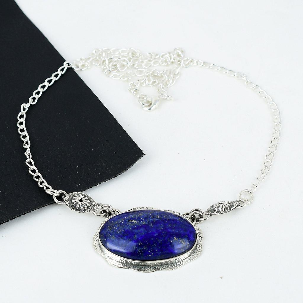 Natural Lapis Lazuli Gemstone Handmade 925 Sterling Silver Electroform Necklace, Lapis Lazuli Silver For Wife Unisex Pendant Gift For Mom