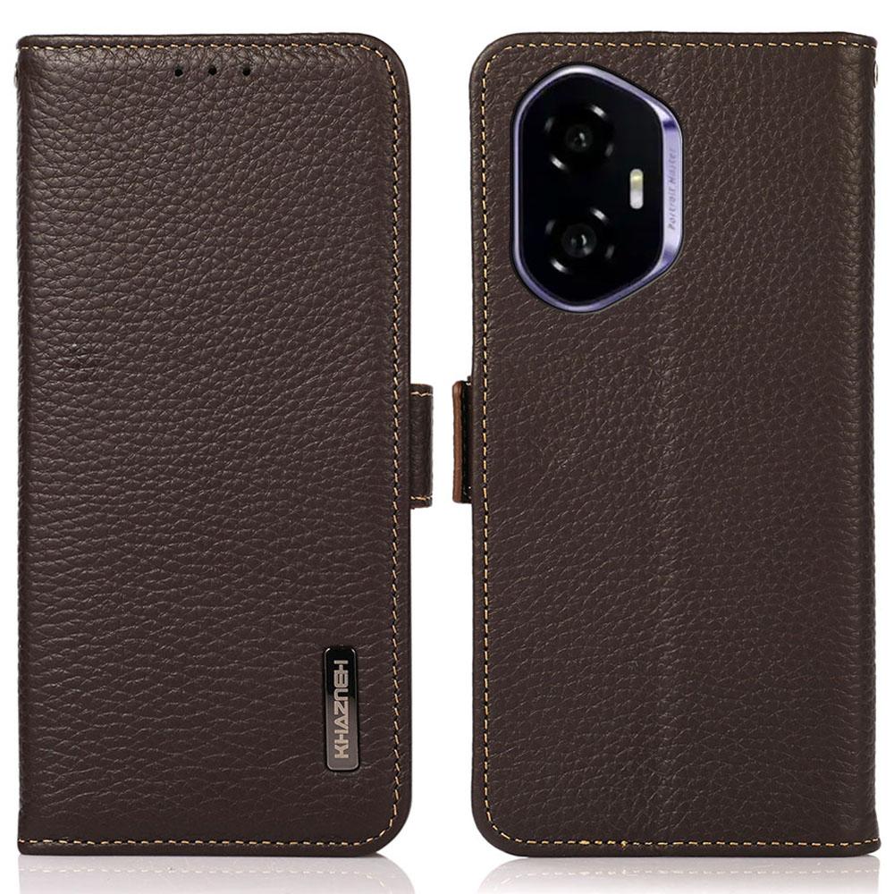 

KHAZNEH for Honor 400 5G (Global) Phone Case Genuine Cow Leather Cover RFID Blocking Brown