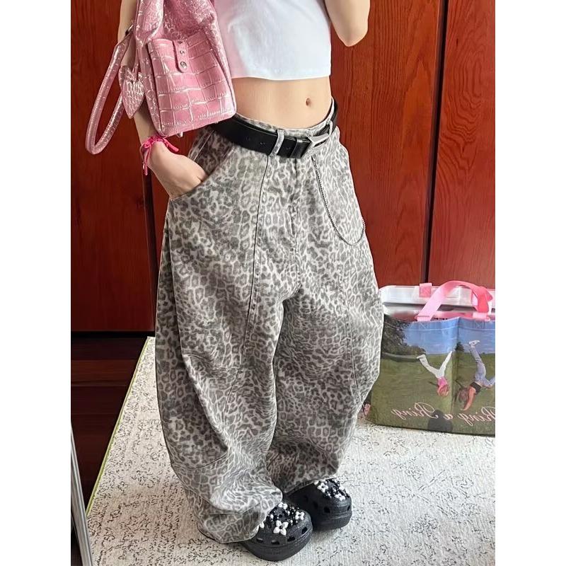 

Летняя горячая распродажа джинсы с леопардовым принтом с эффектом стирки ретро повседневные и тонкие универсальные модные брюки-палаццо женские 3XL
