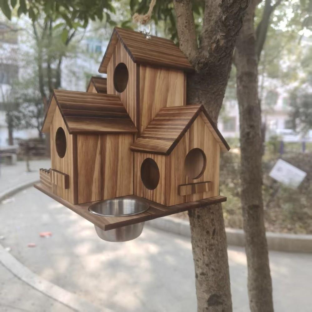 Verdicktes Holz Vogelhaus Futterhaus Rustikaler Stil Hängendes Vogelhaus Vogelbrutkasten Gartendekoration