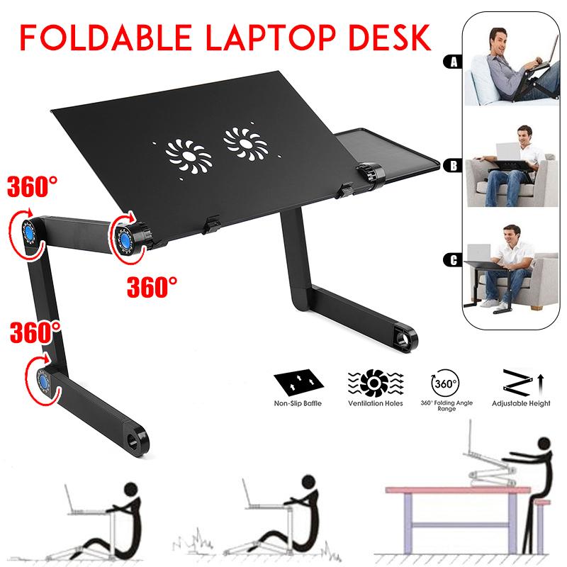 Adjustable Desk Computer Bedside Table Tray For Sofa Bed Couch Black Furniture Portable Folding Laptop Base Stand