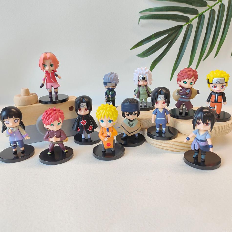 12pcs Naruto Shippuden Anime Action Figures Set Hinata Sasuke Itachi Kakashi Gaara Q Version PVC Toys for Kids Christmas Gifts