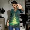 Women's Casual Fashion Sexy Comfortable Christmas Print V-Neck Button Three-quarter Sleeve Top