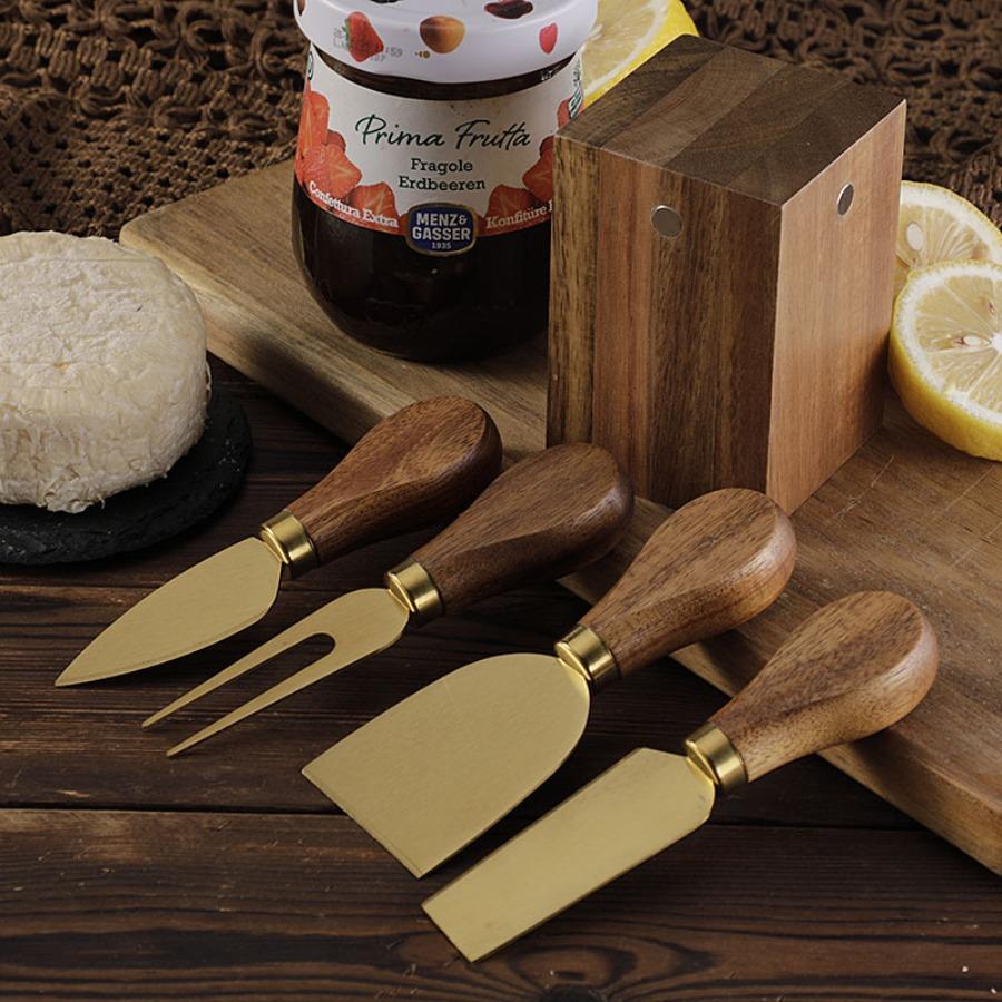Household Cheese Knife Holder Gadget Butter Knife Stainless Steel Fruit Fork Magnetic Cheese Grater 5-piece Set Kitchen Utensils