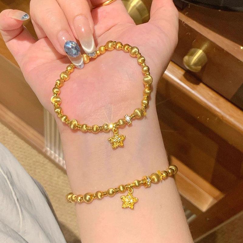 Hot Selling Cat Eye Gold Bead Star Stretch Bracelet for Women Sand Gold Bracelet Stackable Style