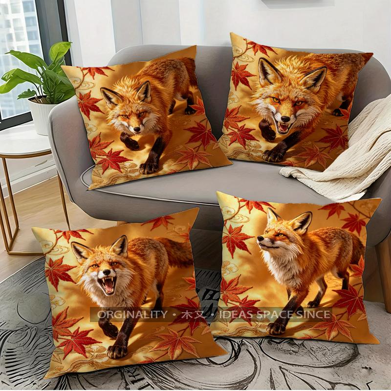 Autumn Maple Fox Decorative Throw Pillow Covers Pattern Cushion Cover Suitable for Sofa Bedroom Car Pillow Cover