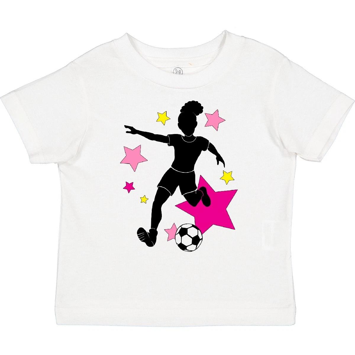 Inktastic Girl Playing Soccer- Pink And Yellow Stars Toddler kids boys T-Shirt Sports Ball 140
