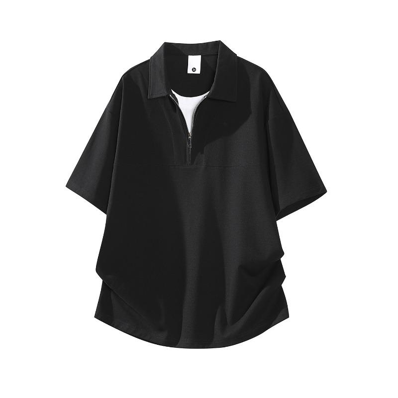 Men Half Zip Solid Polo Shirt Collar Short Sleeve Loose Casual Minimal Smart Daily Office Summer Top