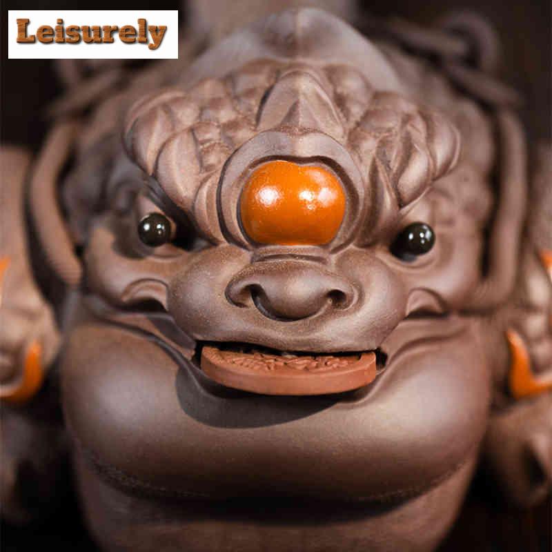 Yixing Zisha Wealth-attracting Golden Toad Tea Pet Handmade Fish Tank Landscaping Tea Figurine Play Toys Tea Statue Ornaments