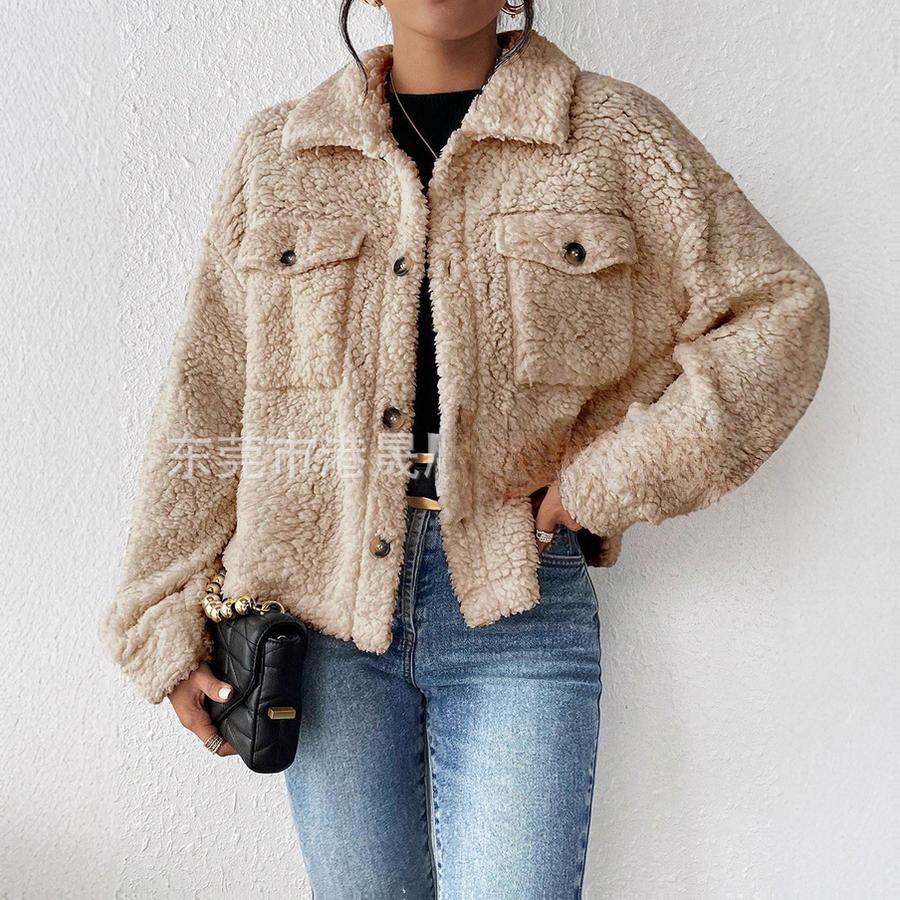 Women's Autumn Stand-Collar Plush Jacket Short Casual Coat