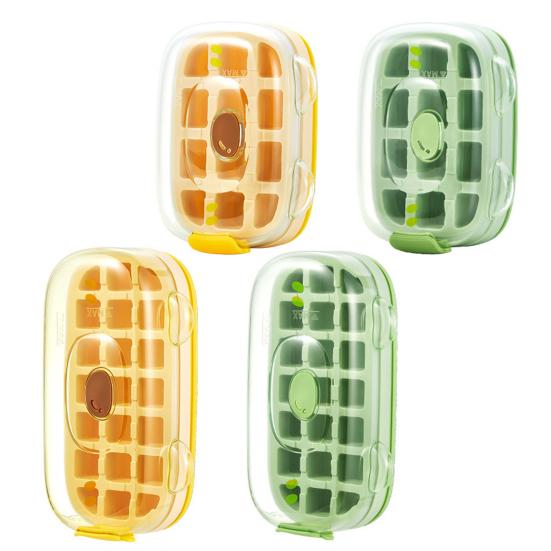 Forma na ledové kostky Láhev na vodu 2 v 1 Roztomilý design medvídka Lis na ledové kostky s nulovým dotykem Podnos na ledové kostky s víkem Přenosná mrazicí láhev na ledový nápoj pro cestování a rodinu