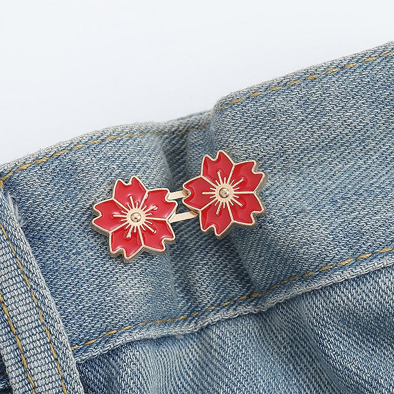 Colorful Sakura Adjustable Tightener Waist Buckle For Jeans Flower Shaped Button Adjuster For Pants And Skirts Waist