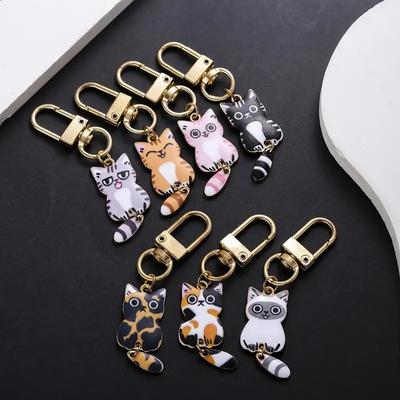 Funny Kitten Keychains INS Cute Alloy Cat Pendant Keyring Women Airpods Pendant Bag Car Key Holder Anti-loss Accessories