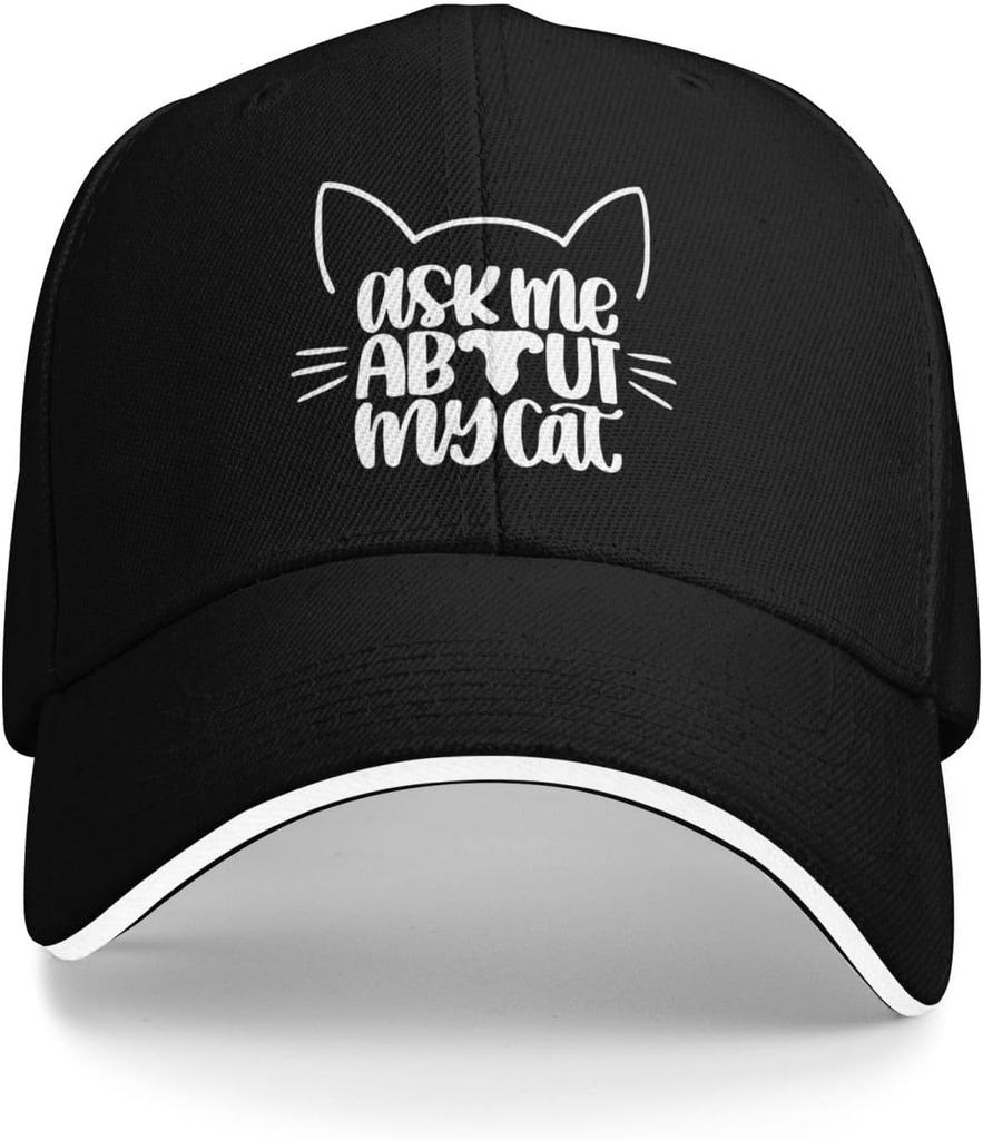 Frag mich nach meiner Katze Baseballkappe Polyester Lässiger Sonnenhut Für Erwachsene Unisex
