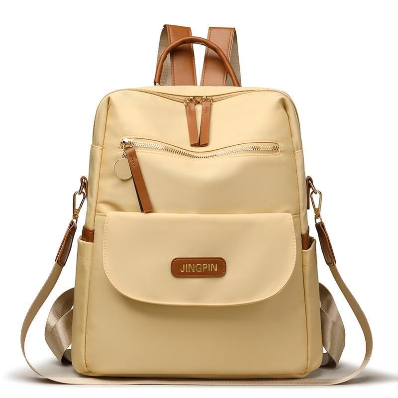 Lightweight Nylon Convertible Backpack with Front Flap Pocket Contrast Trim Dual Zipper Casual Daypack for Women Daily Travel