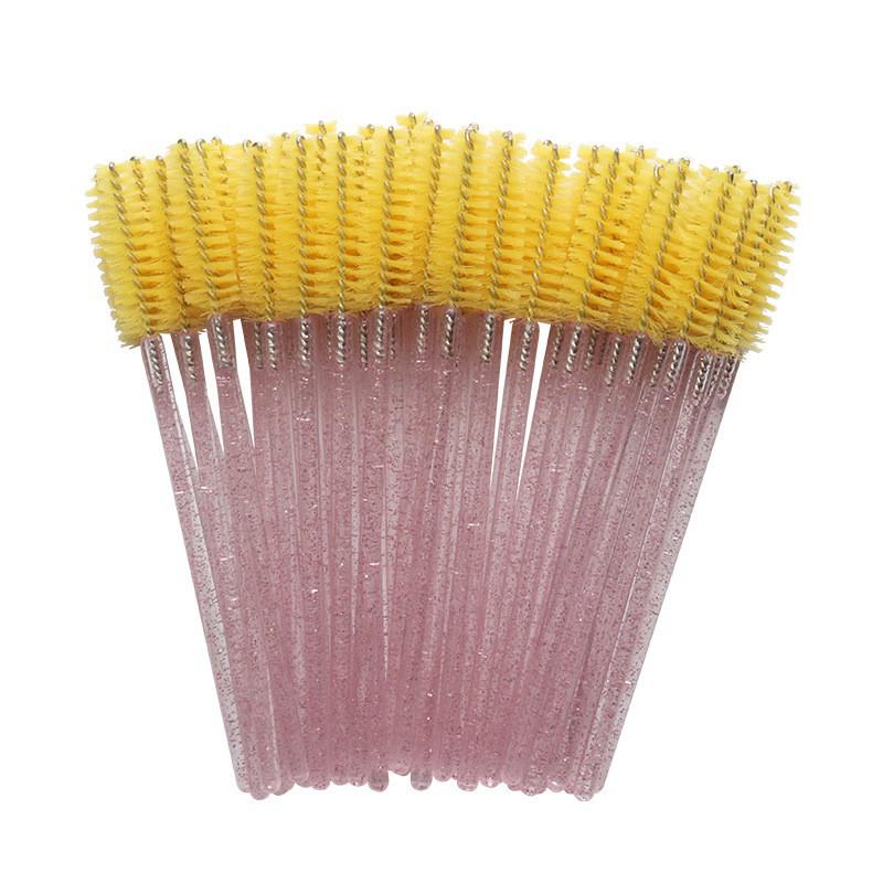 Crystal Handle Disposable Eyelash and Eyebrow Brush - 50 Pack Spiral Comb for Extensions