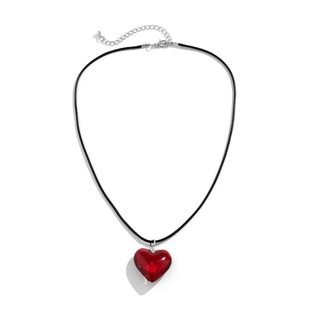 Colorful Heart Glass Pendant Leather Choker - Versatile & Stylish Necklace