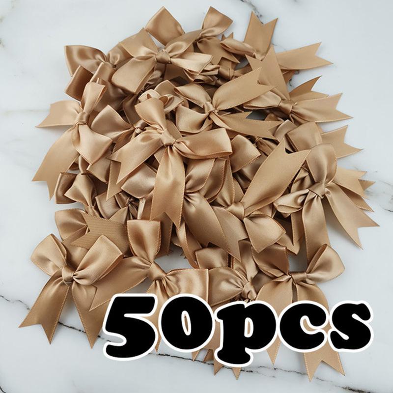 50pcs/bag 85*85mm Fresh Pink Ribbon Bows Small Size Satin Ribbon Bow Flower Craft Decoration Handwork DIY Party Decoration