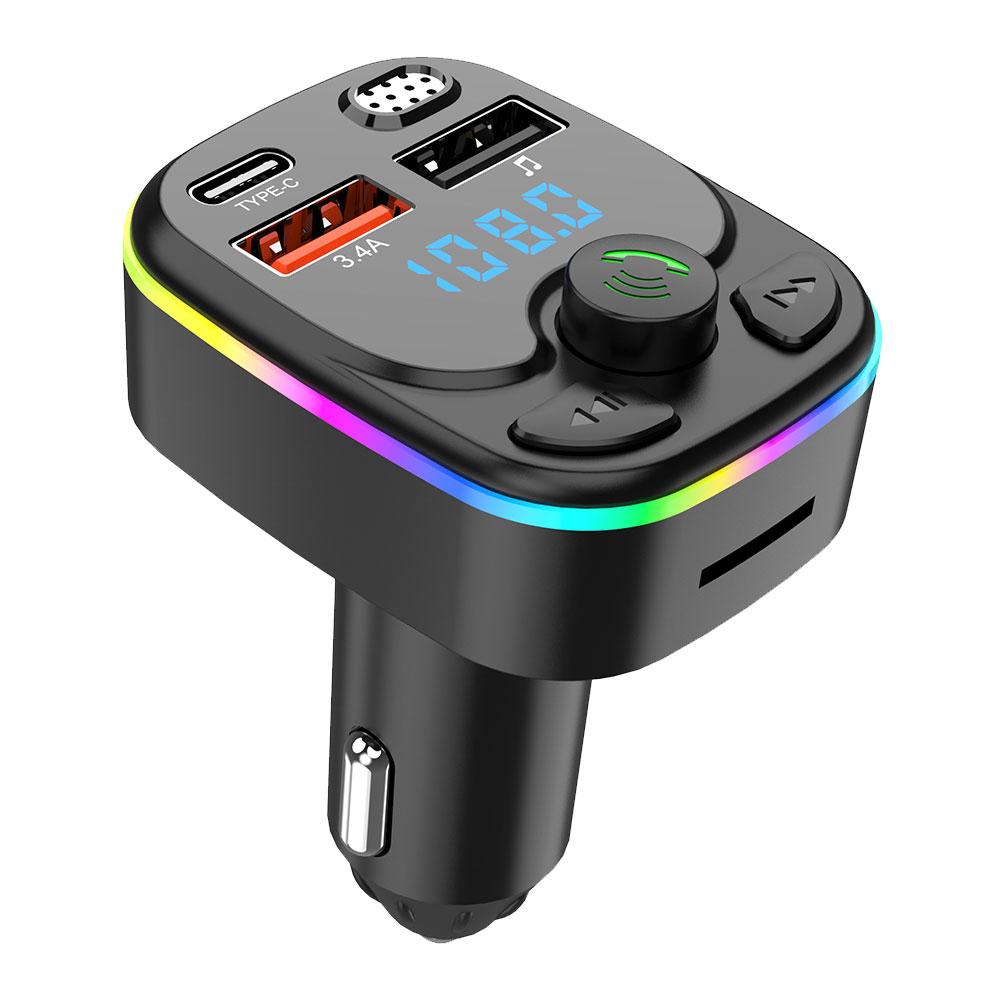 Handsfree Car Bluetooth 5.0 FM Transmitter PD Type-C Dual USB 3.4A Colorful Ambient Light MP3 Modulator Player 2025
