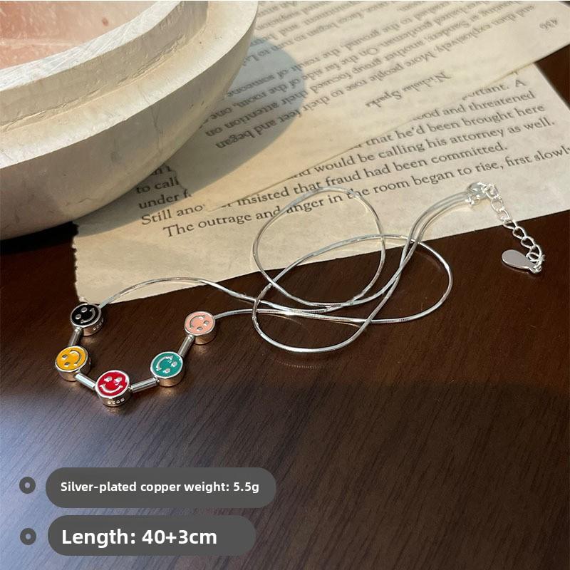 

Colorful smiley face enamel necklace - versatile, high-end snake chain for women - stackable fashion accessory