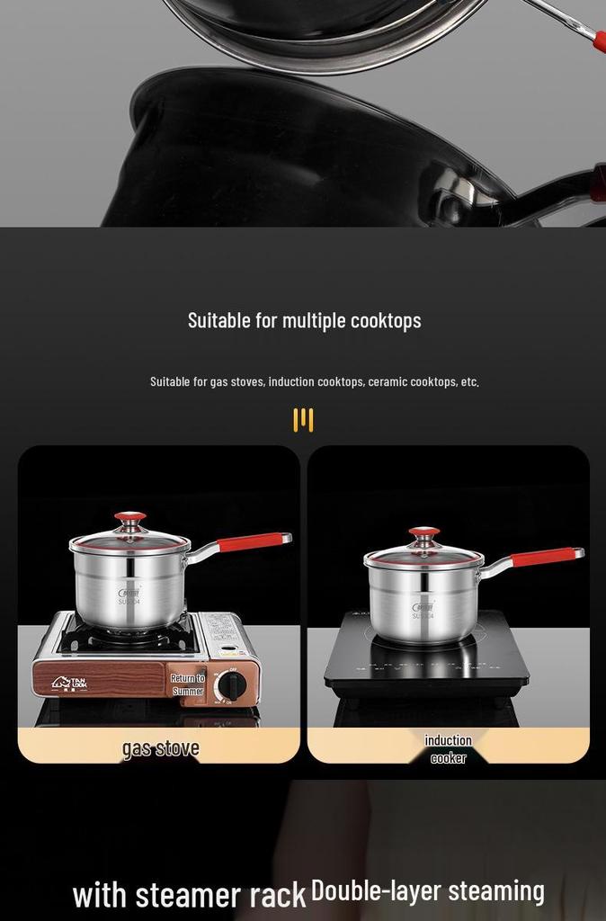 Stainless Steel Non-Stick Milk & Baby Food Pot, Food Grade, Thickened for Steaming, Cooking, Noodles, & Soup.