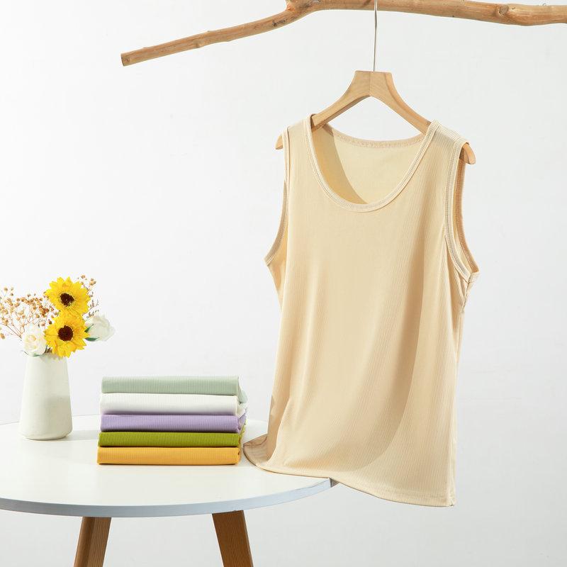 Women's Plus Size Ice Silk Ribbed Sleeveless Tank Top with Wide Shoulders, Round Neck, Ideal for Summer Outerwear or Innerwear.